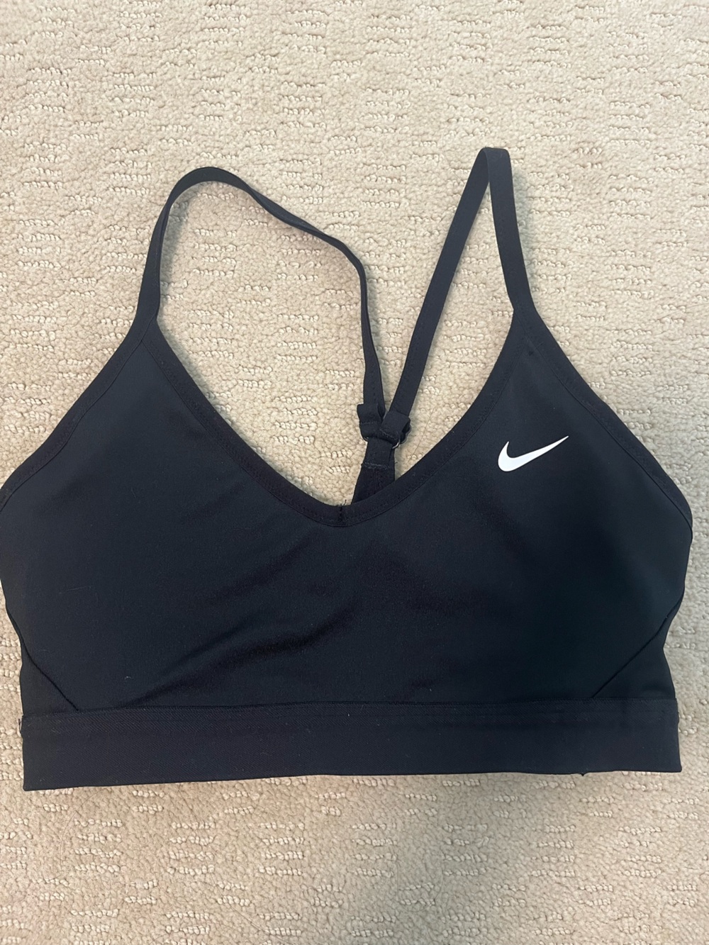 Nike Black Sports Bra with White Logo and Strappy Back